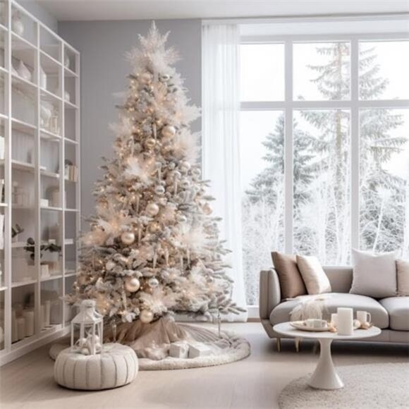 48-Inch White Faux Fur Christmas Tree Skirt, Plush Holiday Decoration - Picture 6 of 8